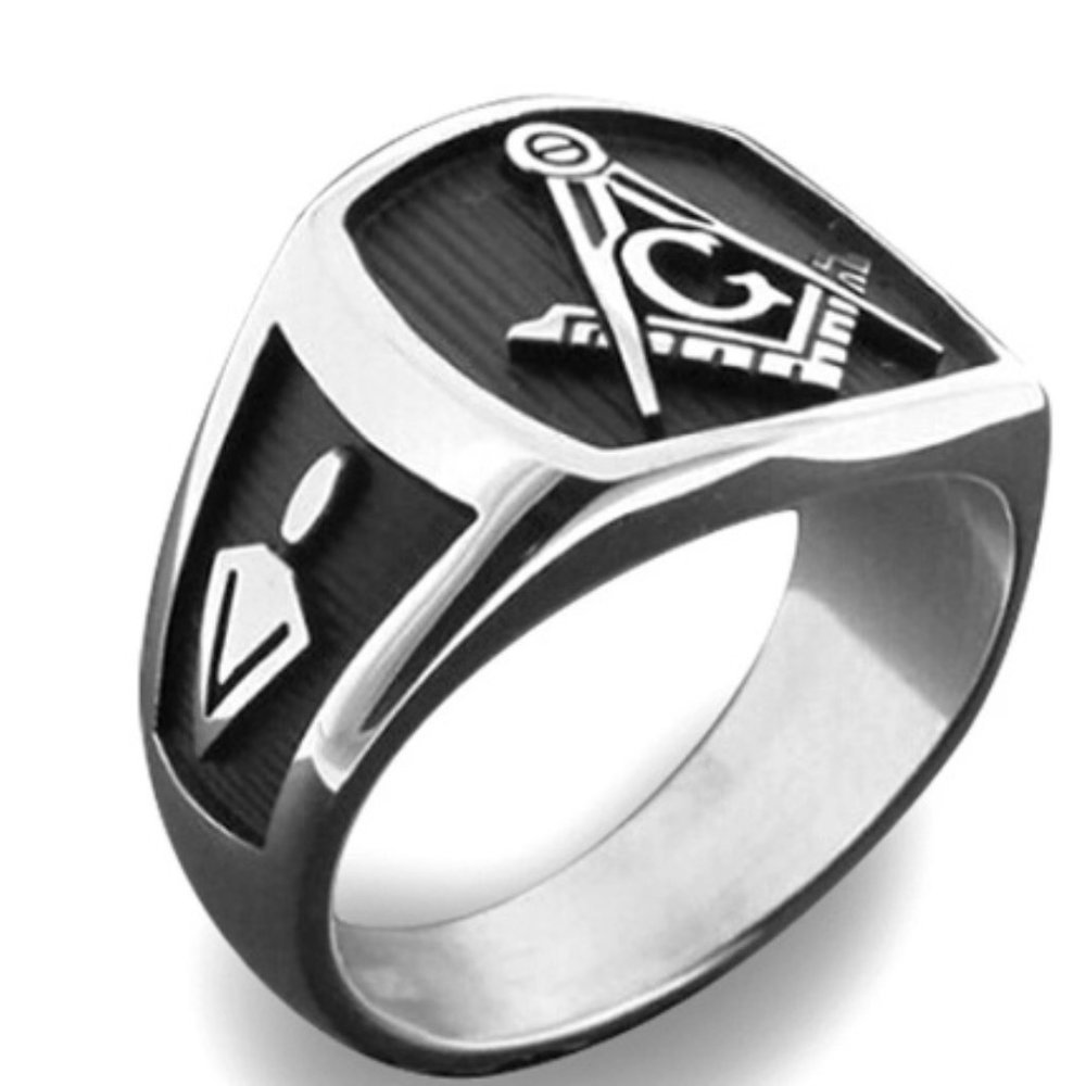 AG Freemasonry  Masonic Ring G & Pillars Freemason Master  Masons Ring